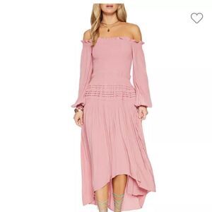 Ramy Brook Pink Off-the Shoulder Smocked Maxi Dress | Size S